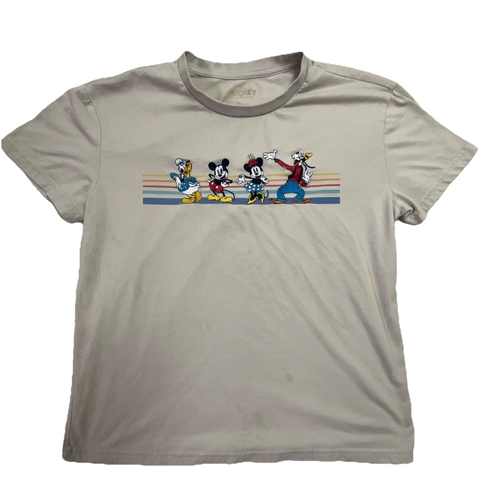 Disney Mickey Mouse Donald Duck Minnie Mouse Goofy Beige Adult T-Shirt Size S